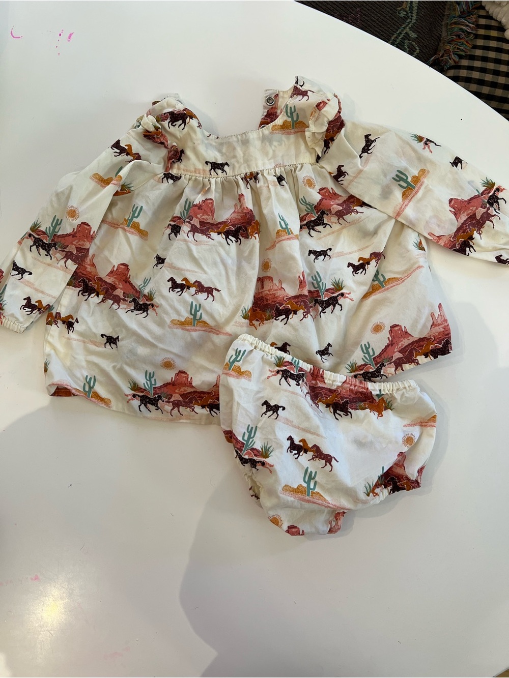 Wrangler White Western Horse Print Dress & Bloomers 100% cotton size 6-9m